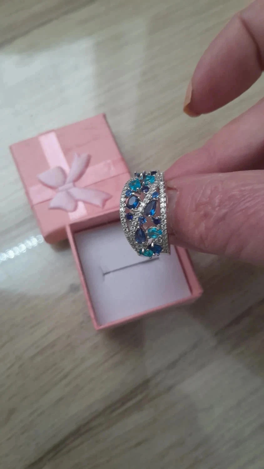 Anillo incrustado de brillantes azules y azul marino, talla 60 – photo 4